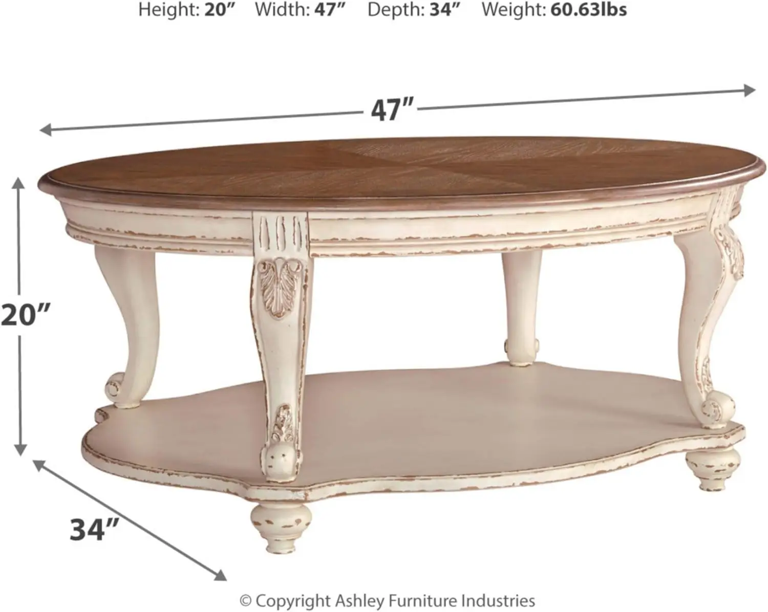 Signature Design by Ashley Realyn Casual Cottage Coffee Table, Antique White & Brown