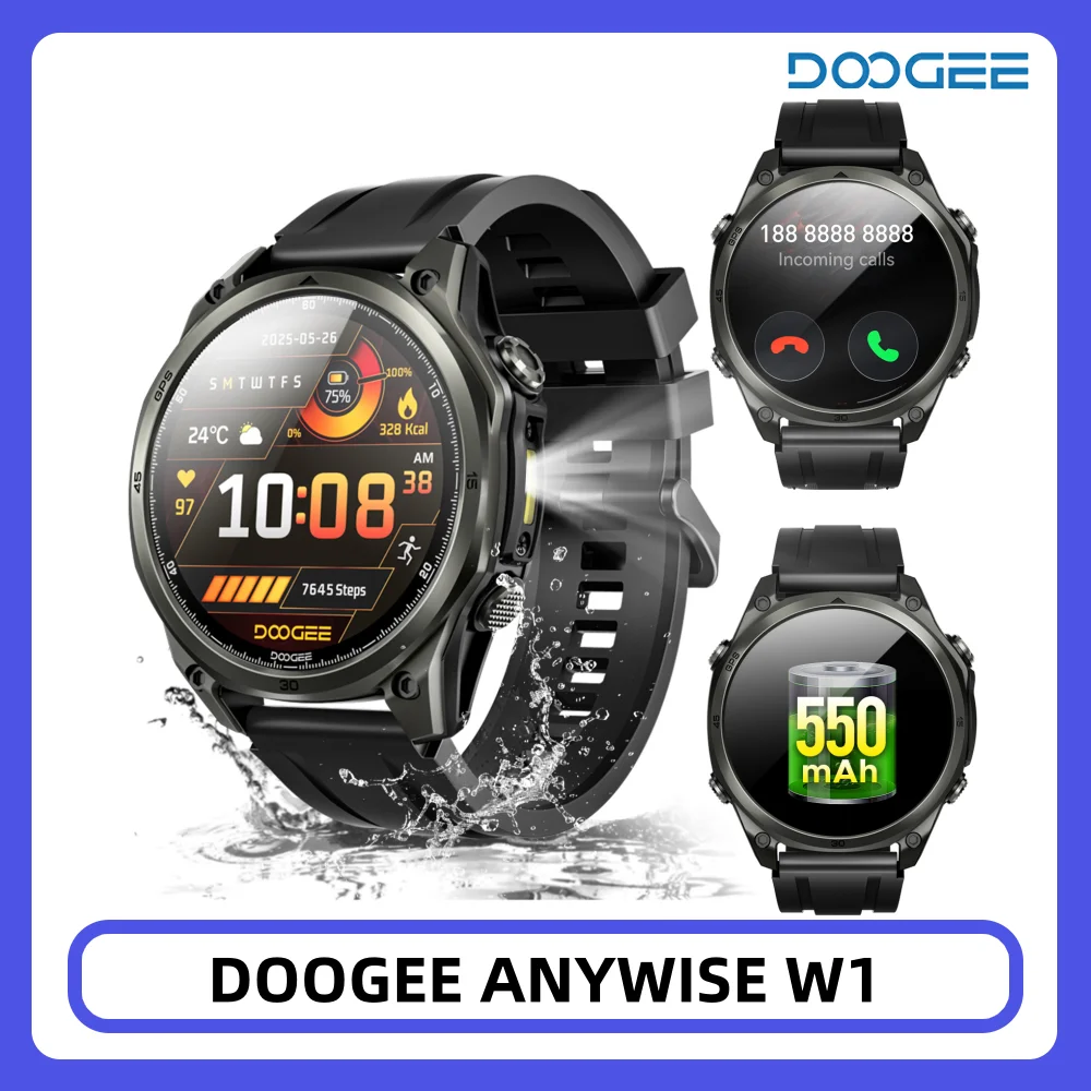 DOOGEE ANYWISE W1 Smart Watch 5ATM Water Resistance 178 Sports Modes Health Monitoring Dual-frequency GPS Reminder function
