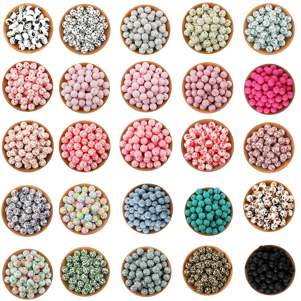 15MM Silicone Pattern Round Bead Spacer Beads for Jewelry Making DIY Handmade Keychain Necklace Bracelet Jewelry  Accessories