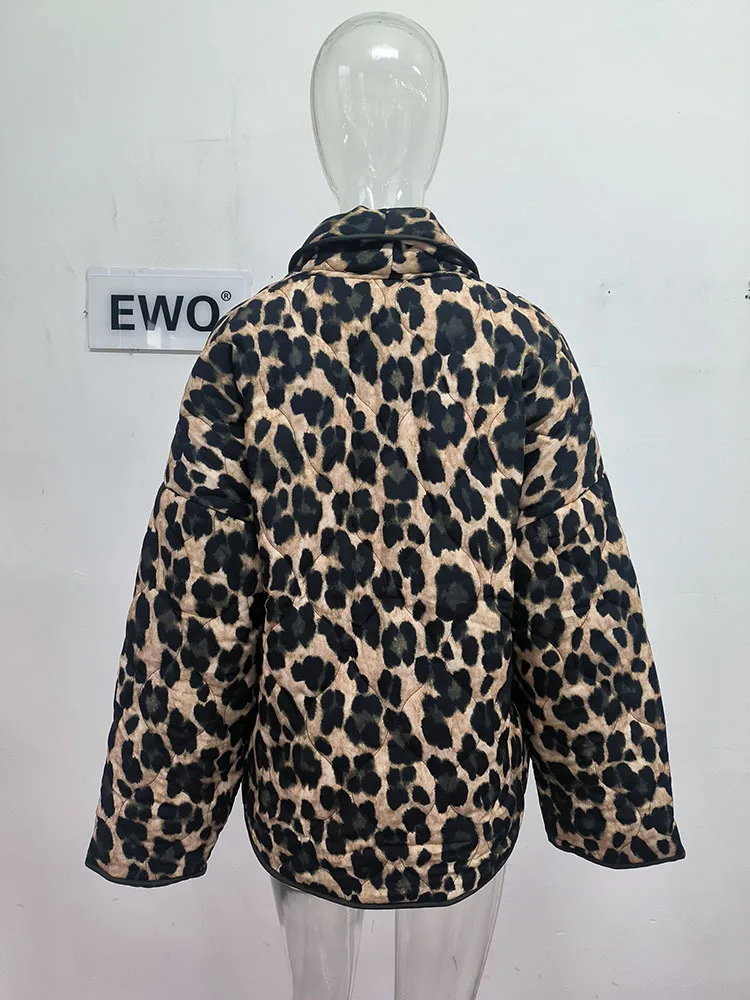 [EWQ] European Style Fashion All Match Cardigan Leopard Print Jacket Loose Casual Top Coat Women 2024 New Spring Autumn 16U7408