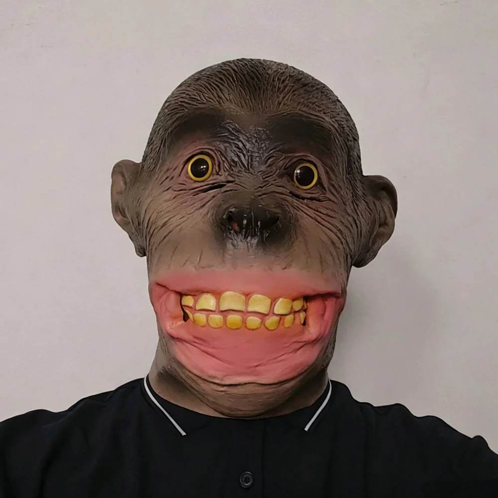 Lustige Affen-Vollgesichtsmaske aus Latex, Realistische Schimpanse-Tierkopfmaske, Halloween-Party-Cosplay-Kostüm-Requisiten für Erwachsene – Detail 1