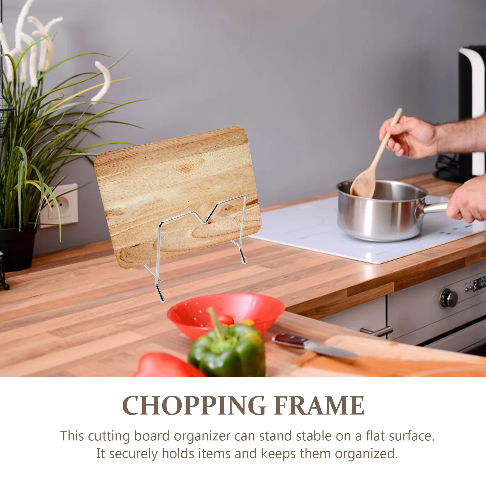 

2pcs Stainless Steel Cutting Board Rack Multi-Function Pot Cover Holder Non-Skid Countertop Organizer Chopping Board Stand