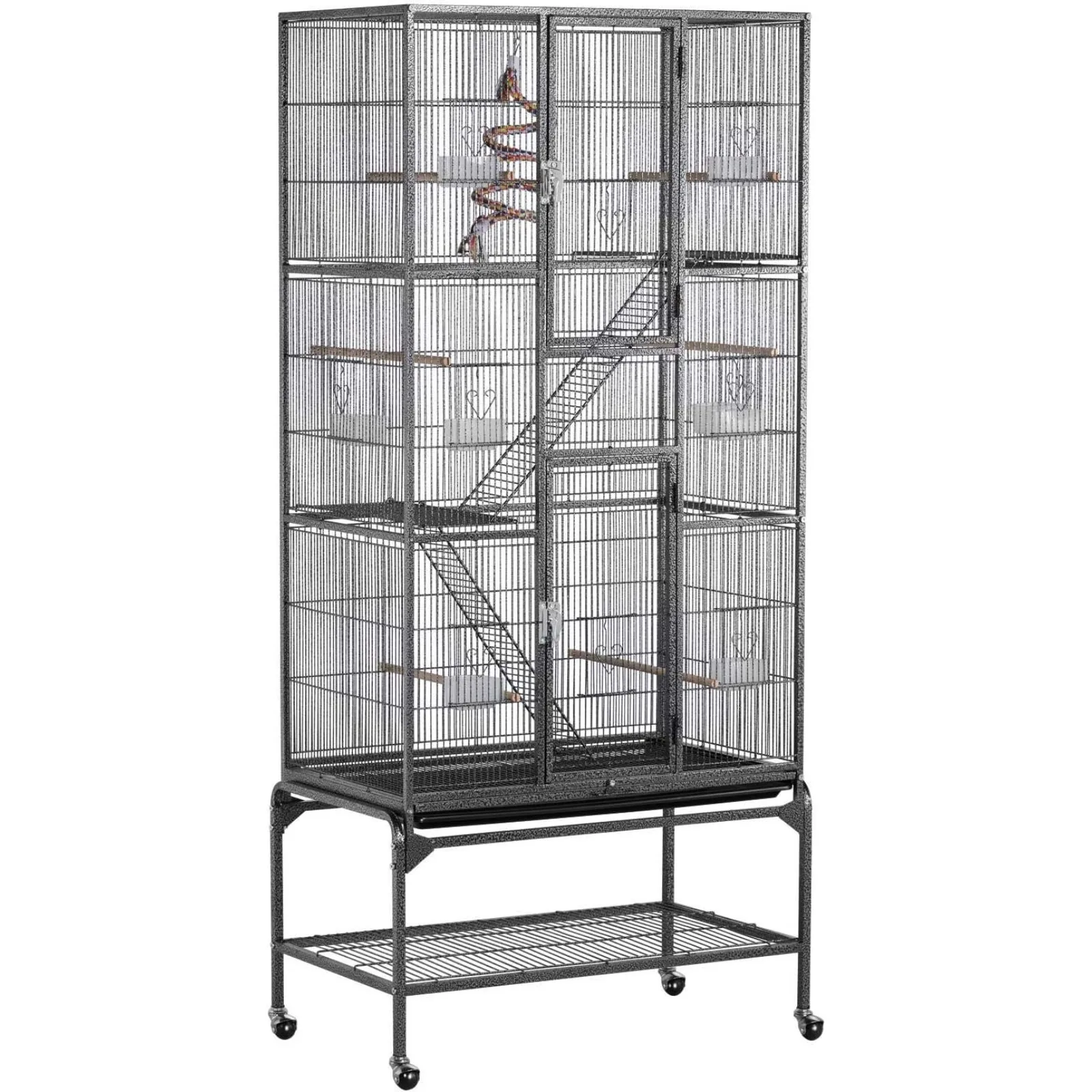 US 69-Inch Extra Large Wrought Iron 3 Levels Ferret Chinchilla Sugar Glider Squirrel Small Animal Cage with Cross Shelves