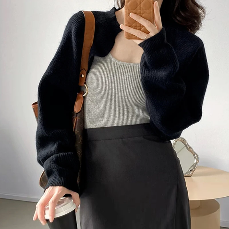 autumn grey women cardigan korean knitted slim female casual sweaters fashion new long sleeve ladies crop jumpers