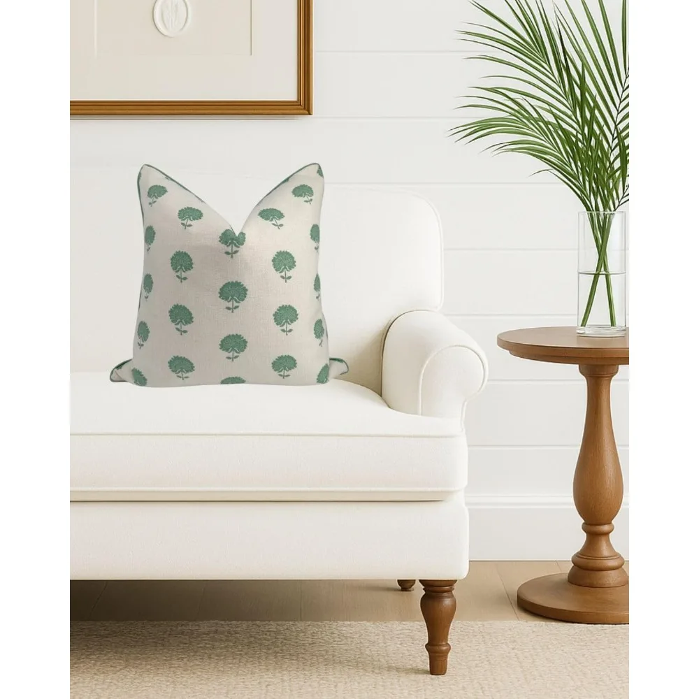 Luxuriöser grüner Block-Print-Kissenbezug – Großmillennial-Stil für die Inneneinrichtung