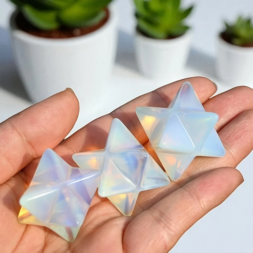 1 pièce d'opale Merkaba de haute qualité - motif géométrique en cristal sculpté à la main, adapté à la décoration de la maison et du bureau