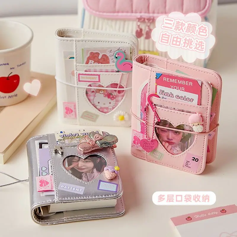 Glossy Cutout Heart M5 Binder Pocket Notebook Korean PU Cute Journal Girl Student Diary Book with Elastic Band M5 다이어리 Pink