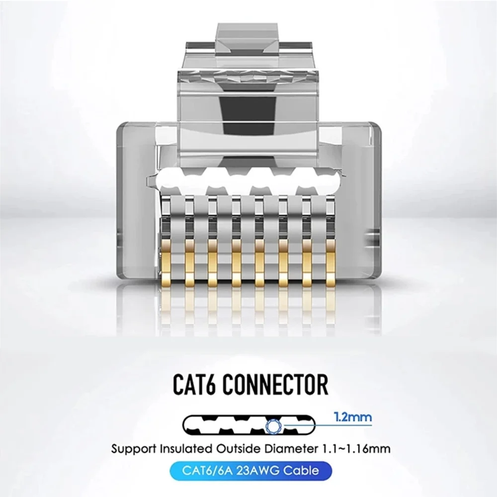 Shielded RJ45 Cat6 Cat 6A Pass Through Connecto Gold Plated 8P8C RJ45 Connectors Modular Plug Crimp End Ethernet Cable