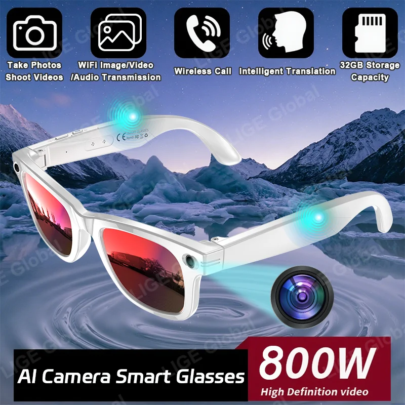 

LIGE новые фотохромные линзы, умные очки, 800 Вт, камера, HD-видеозапись, Bluetooth-очки для звонков, солнцезащитные очки с искусственным интеллектом, 270 мА