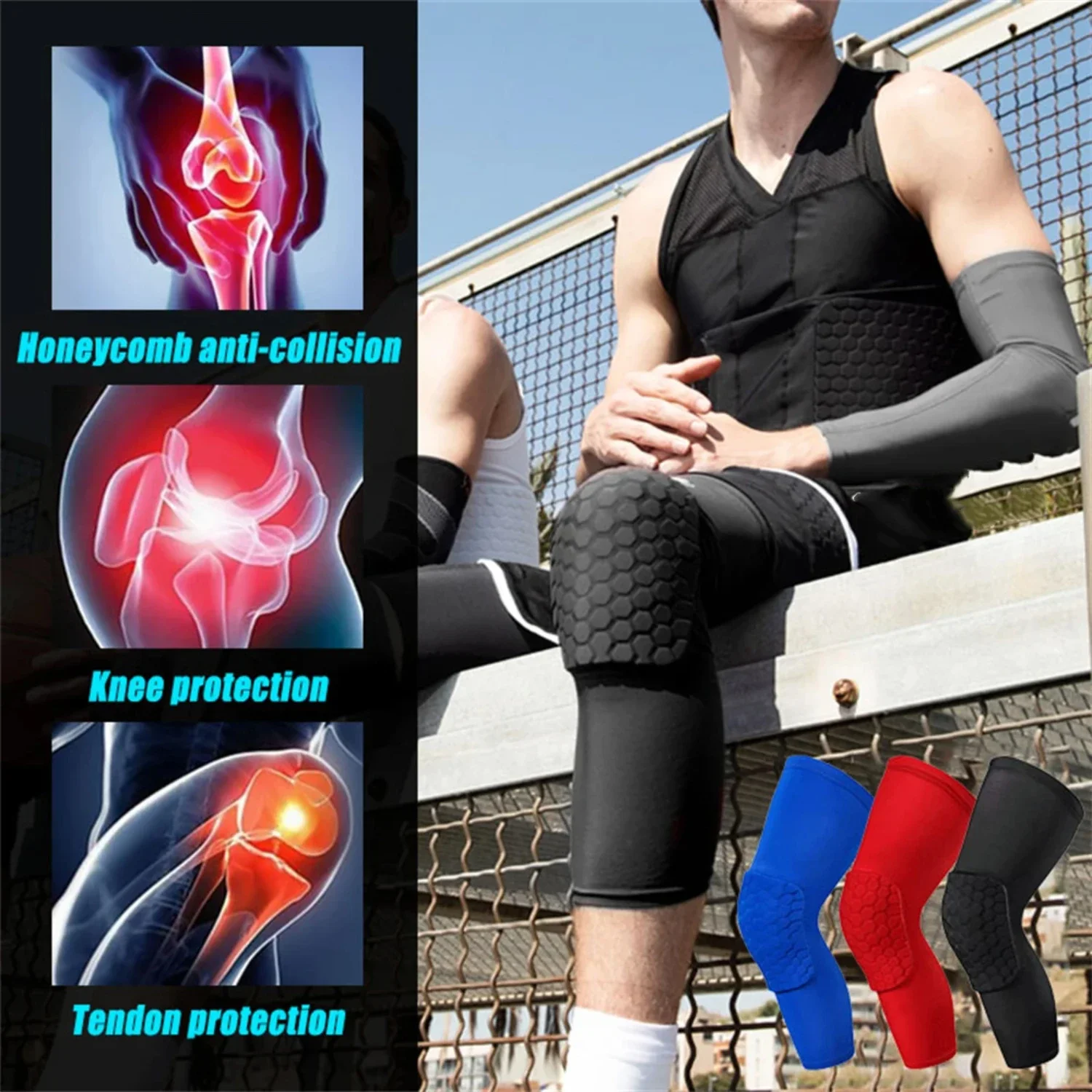 1 PCS Knee Pads Basketball Kneepads Compression Sports Honeycomb Pad Collision Avoidance  Volleyball Football Cycling Running