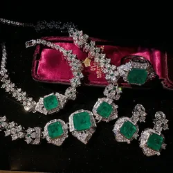 2023 Women Colombian caviar emerald necklace plated 18K gold pala peacock green ear of wheat zircon bracelet
