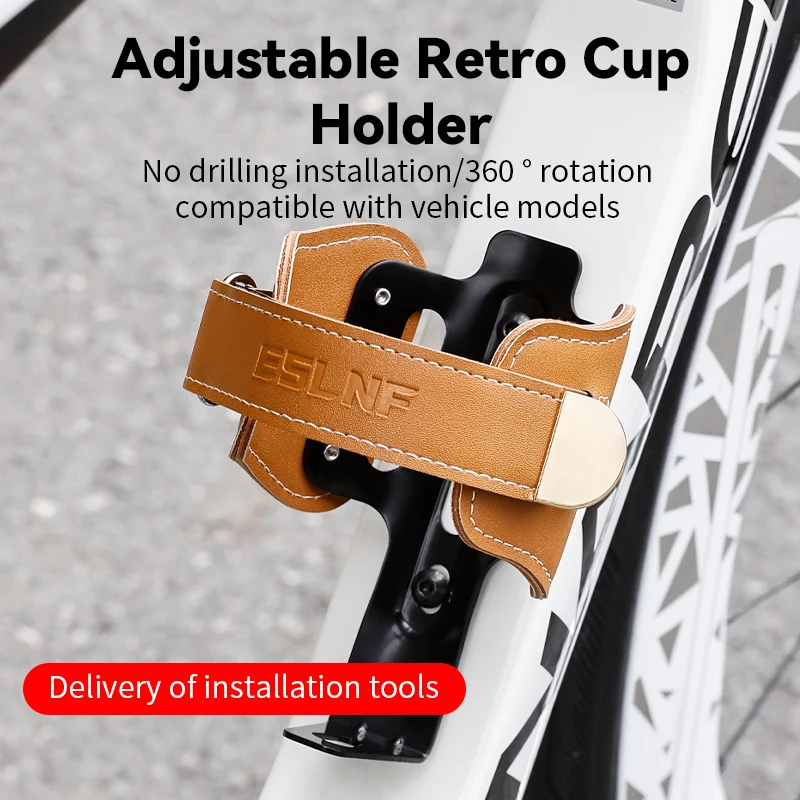 ESLNF Bicycle Bottle Cage Retro Cowhide Aluminum Alloy Adjustable Width Water Cup Holder for Mountain Road Folding Bike
