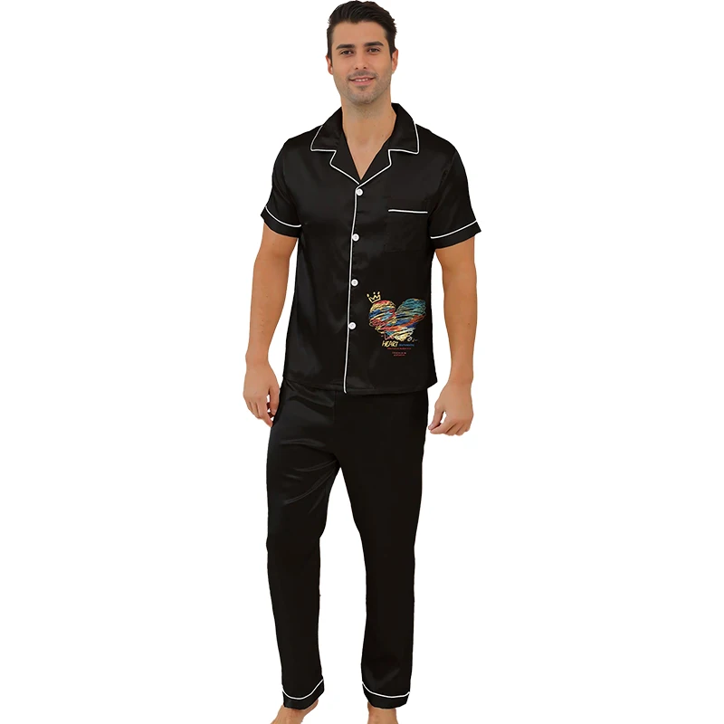 Two piece sets men's sleepwear summer short sleeved pants with pattern printed home clothes sleepwear set