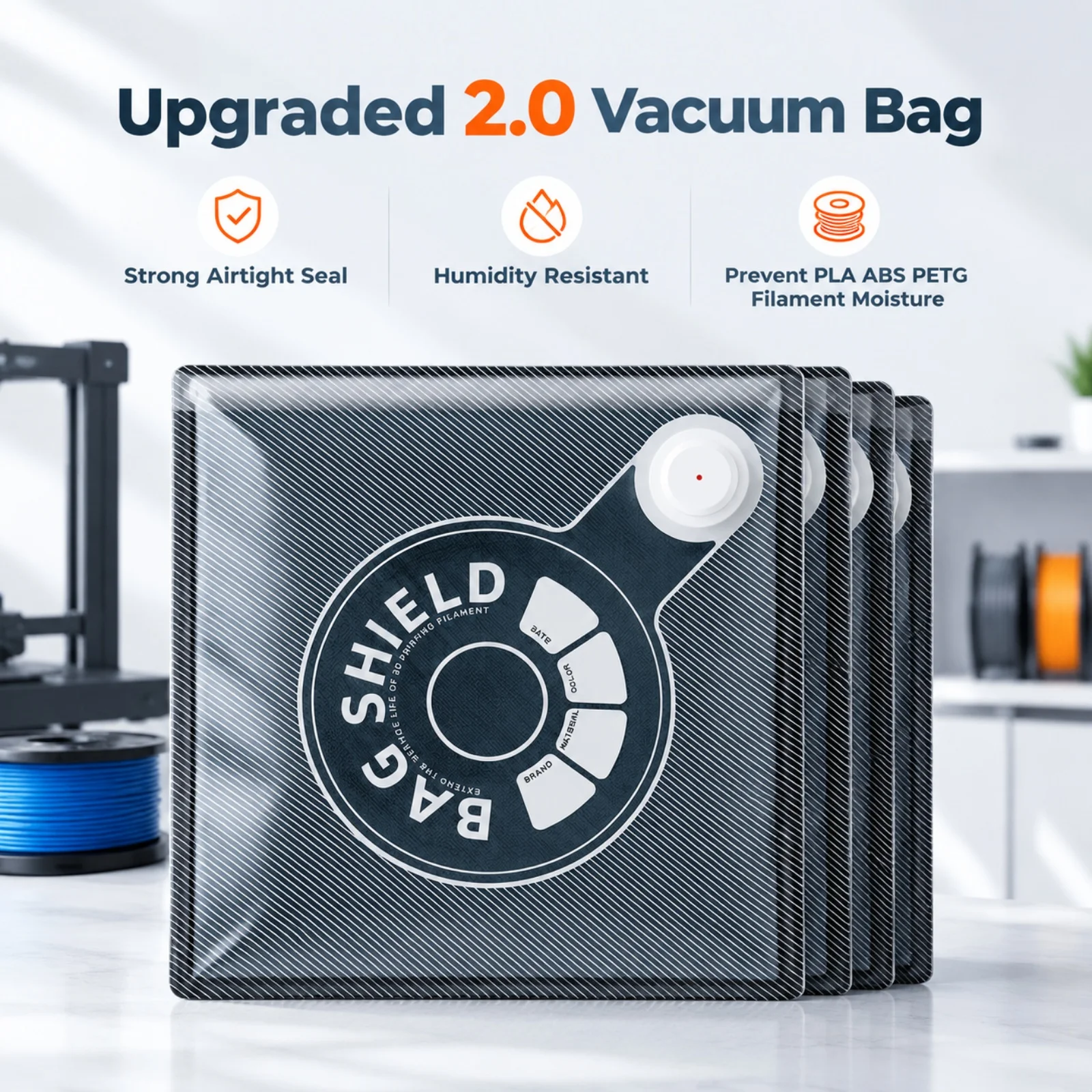 Upgraded 2.0 Filament Vacuum Storage Bag Strong Airtight Seal Humidity Resistant Dry Bag, Prevent PLA·ABS PETG Filament Moisture