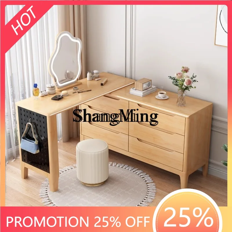 

SM solid wood dresser chest integrated bedroom modern simple small apartment makeup table with corner desk