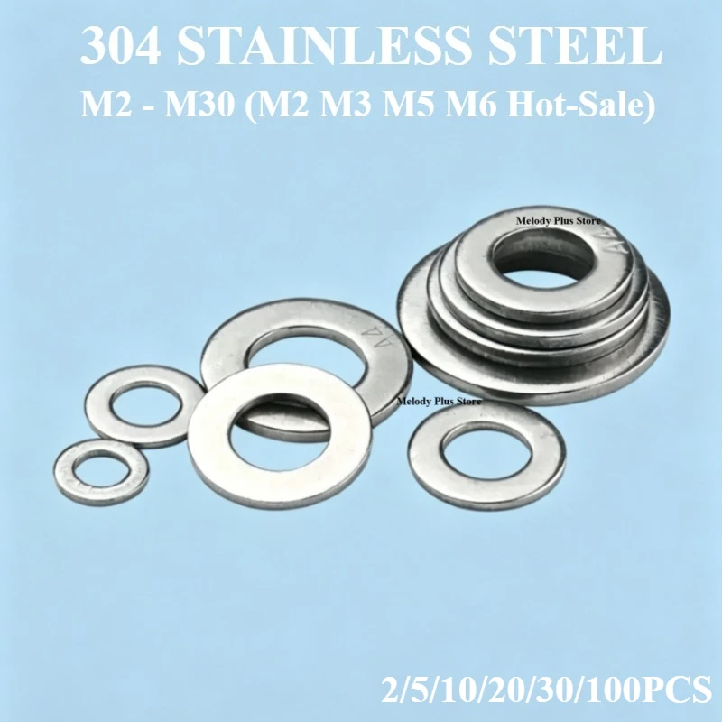 

304 Stainless Steel Ultra Thin Flat Washer M2 M3 M5 M6 M8 M10 M12 M20 Precision Shim Rings Plain Gaskets Fasteners Assortment