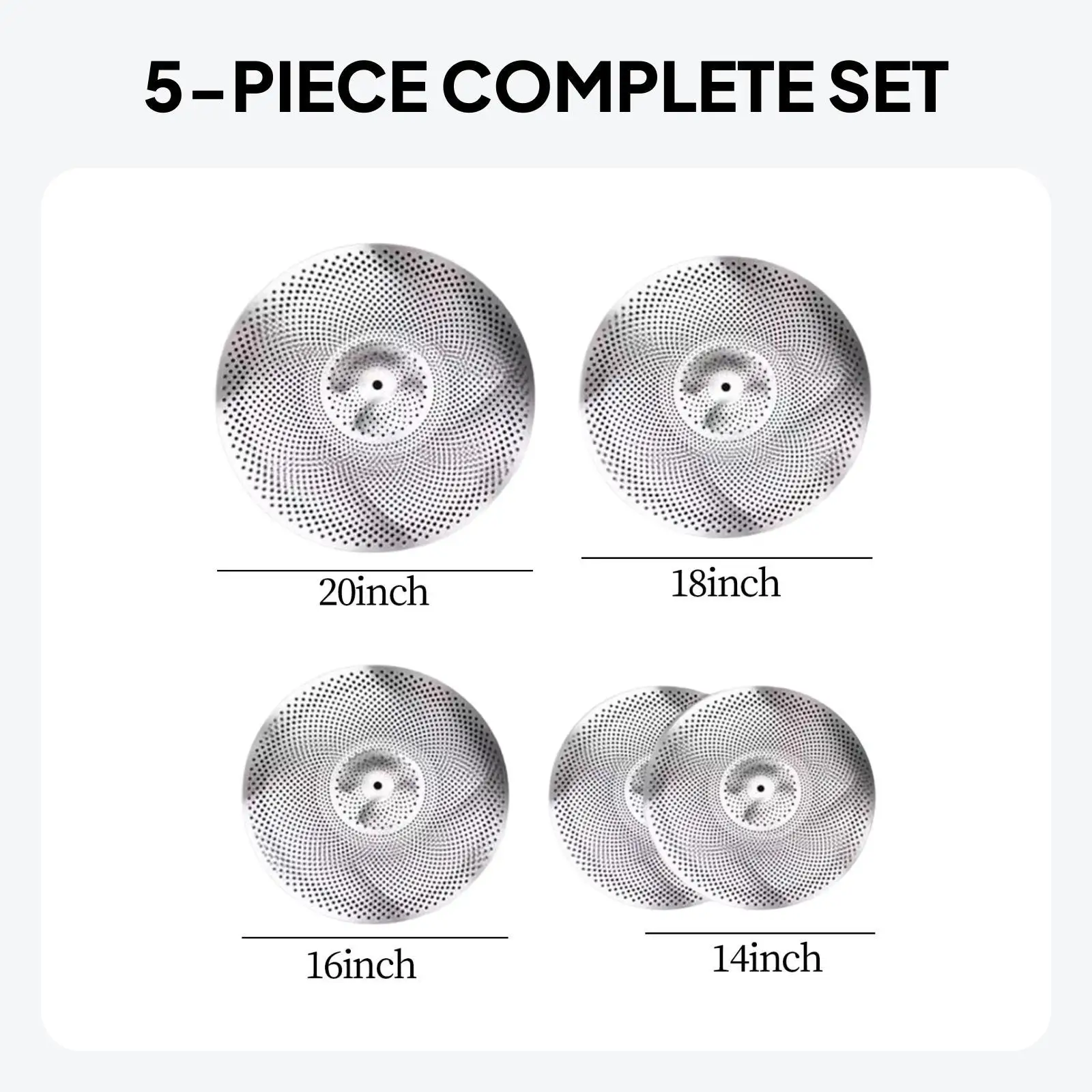 

5x14-дюймовая хай-хэт + 16 дюймов Crash + 18 дюймов Rash + 20-дюймовая набор тарелок с низким объемом для репетиционной комнаты, квартирная барабанная установка для начинающих в спальне