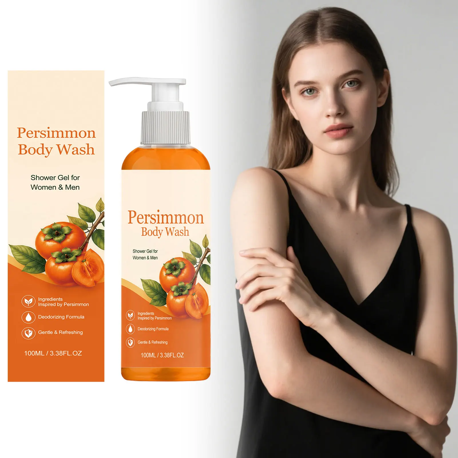 Persimmon Body Wash Fresh Fragrance Shower Gel Body Deodorizing Moisturizing Brightening Exfoliating Deep Cleaning Smooth Skin