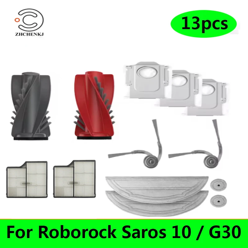 ل Roborock Saros 10/G30/S9 Maxv الترا جهاز آلي لتنظيف الأتربة استبدال فرشاة جانبية رئيسية مرشحات HEPA ممسحة الملابس أكياس الغبار أجزاء