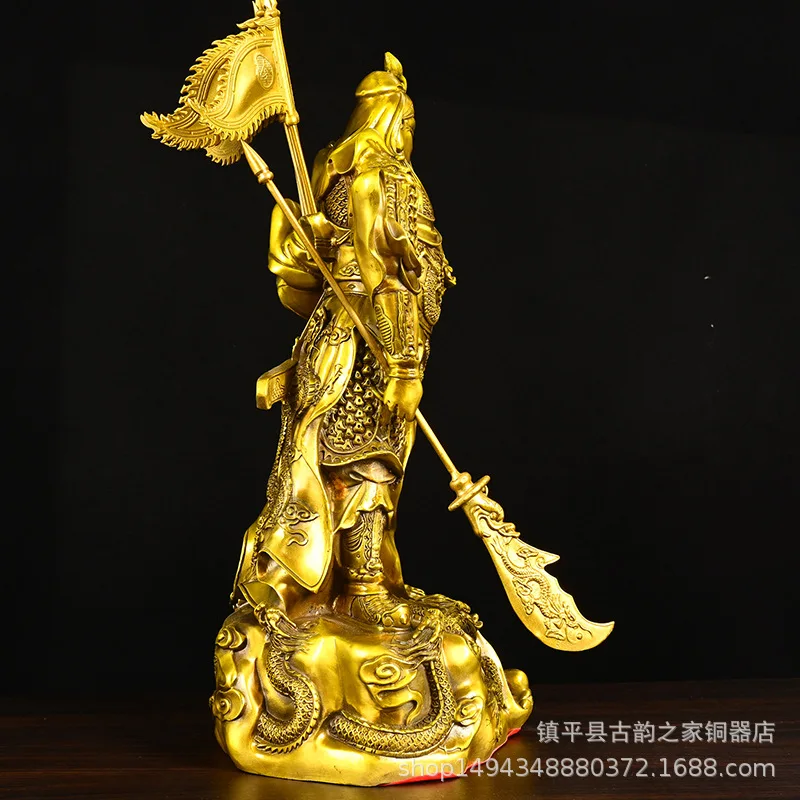 Pure Copper Kowloon Guan Gong Statue Holding Sword and Holding Treasure Guan Yu Guan Er Ye Large Size for Home Living Room Templ