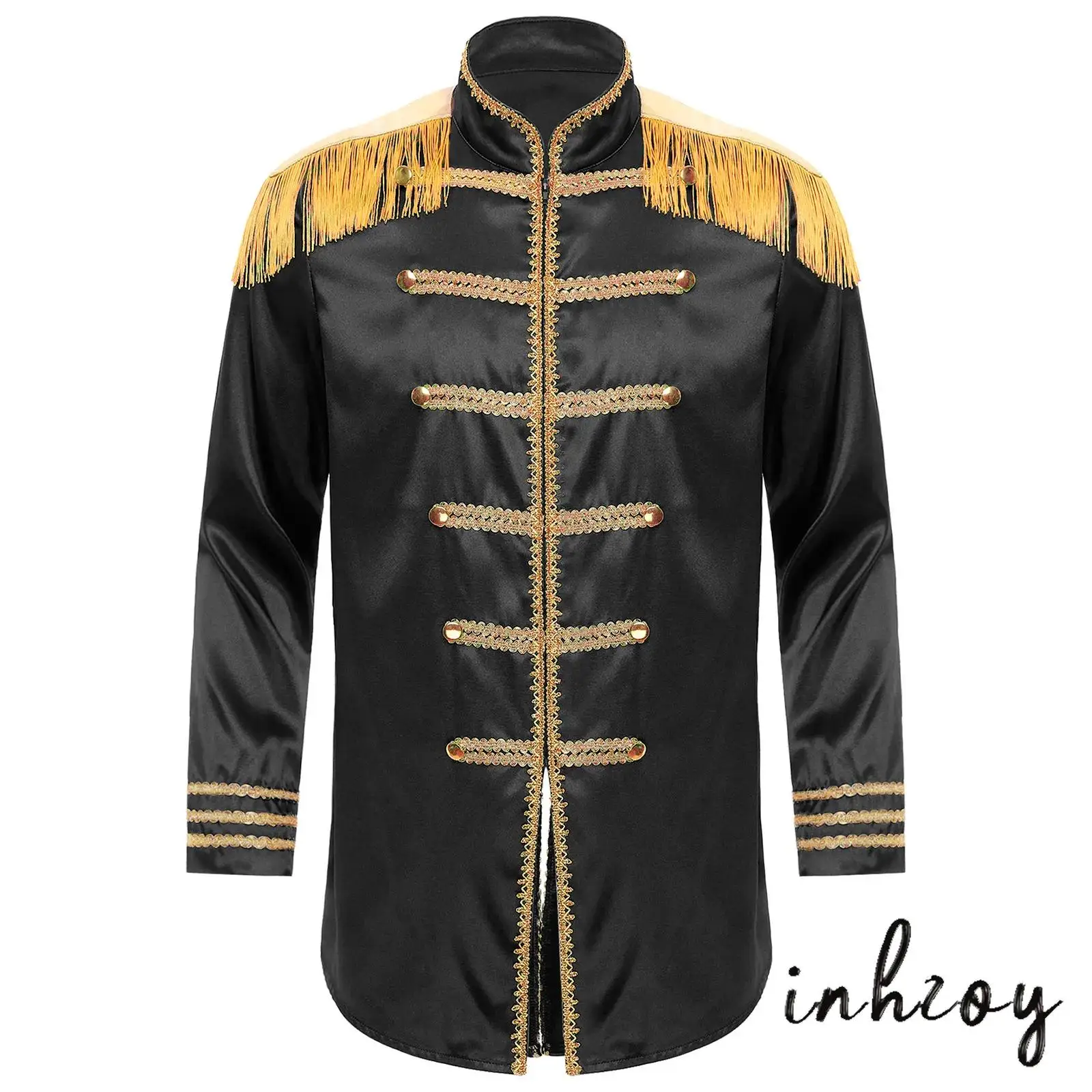 

Men's Halloween Marching Band Uniform Cosplay Costume Jacket Coat 60s 70s Satin Cardigan Coat Theme Party Fancy Dress Up Theme