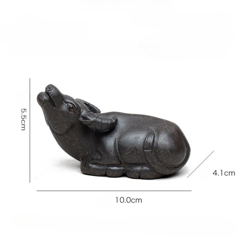 Hand‑carved Purple Clay Tea Pet Ox Statue Vintage Bronze Mud Cartoon Sculpture Raiseable Ceramic Ornament Tea Ceremony Accessory