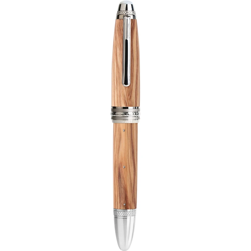 Majohn M1000 Wood Fountain Pen BOCK Nib Fine Size with Converter Rivet Pearl Top Writing Pen Silver Clip Beautiful Gift Pen