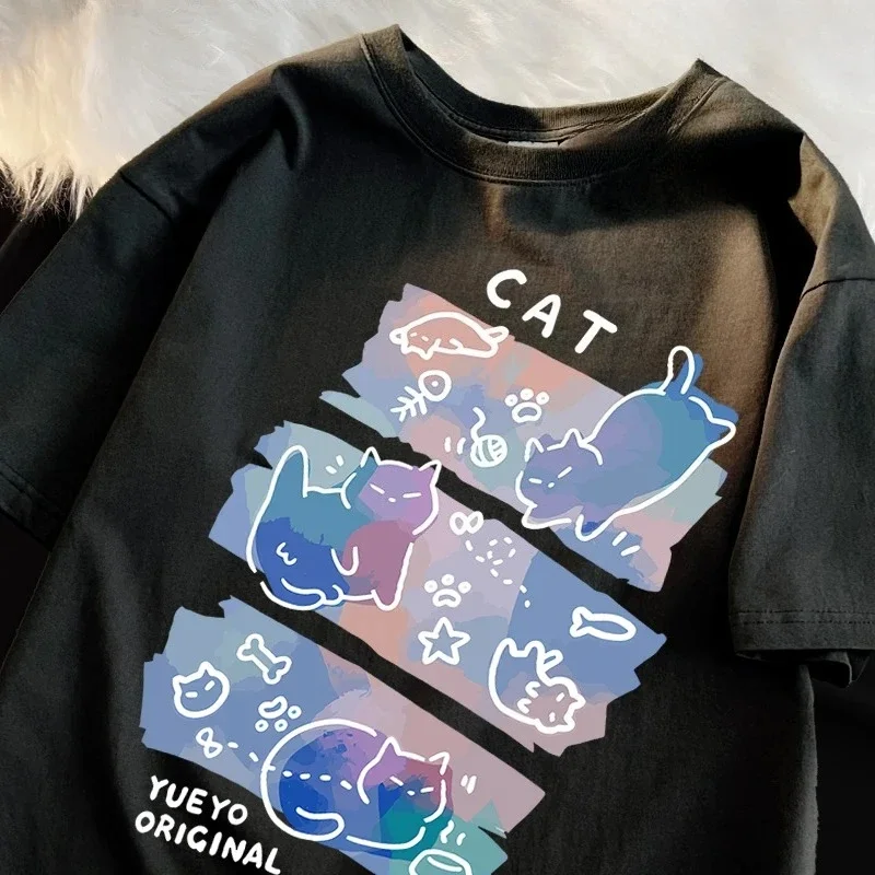 

Fun Mischievous Cat Printed Japanese Style T-Shirts Women Fashion Breathable Summer T-Shirts Casual Creative Clothes