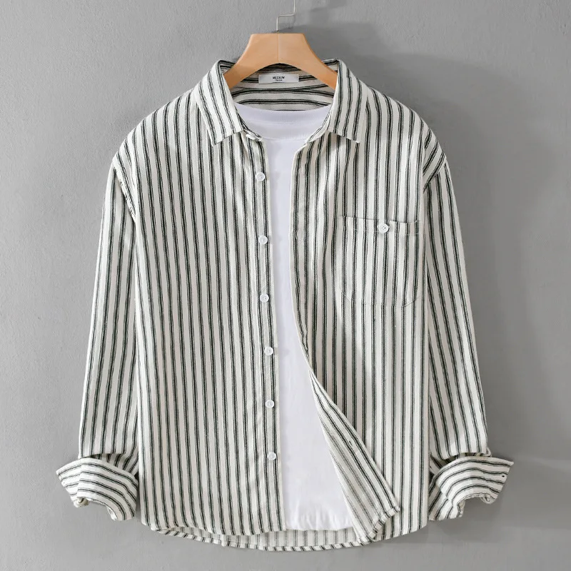 

Мужская классическая полосатая длинная куртка Sve irt Jaet, повседневная универсальная однотонная хлопковая молодежная верхняя одежда на осень и весну