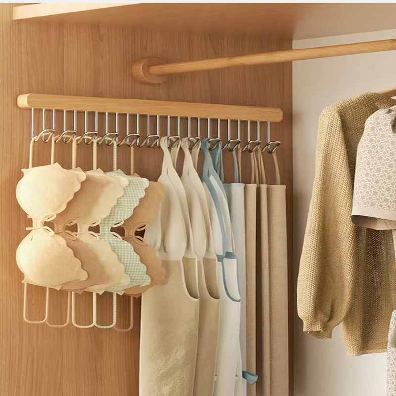 Suspender hanger hook - Household multi-functional solid wood pull-out hanger - Vest, underwear storage telescopic hanger