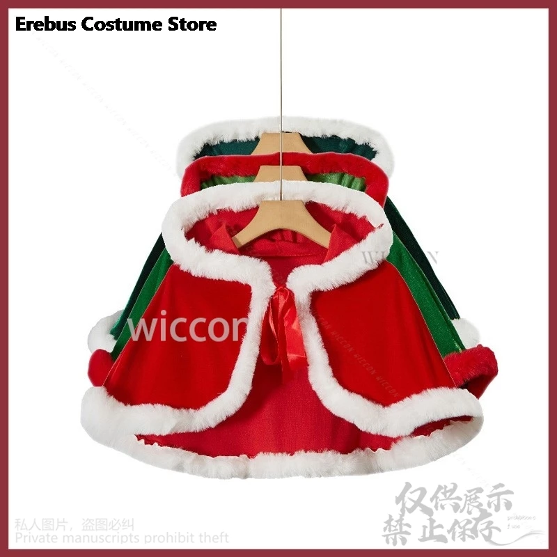 2024 Christmas Cosplay Anime Cape With Hood For Women Girls Color Fuzzy Trim Cloak Mrs Santa Claus Costume Lolita Customized