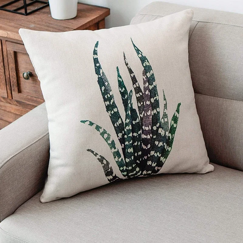 N85R-Plant โยนหมอนครอบคลุมตกแต่งผ้าฝ้ายผ้าลินินสแควร์เบาะรองนั่งกลางแจ้งโซฟาหน้าแรกหมอนครอบคลุม