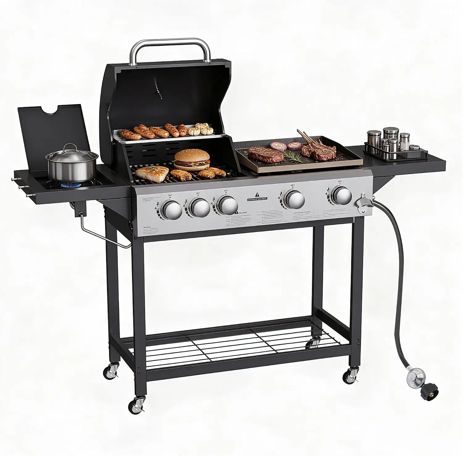 3-in-1 Propane Gas Grill and Griddle Combo with 5 Burners and a Side Burner