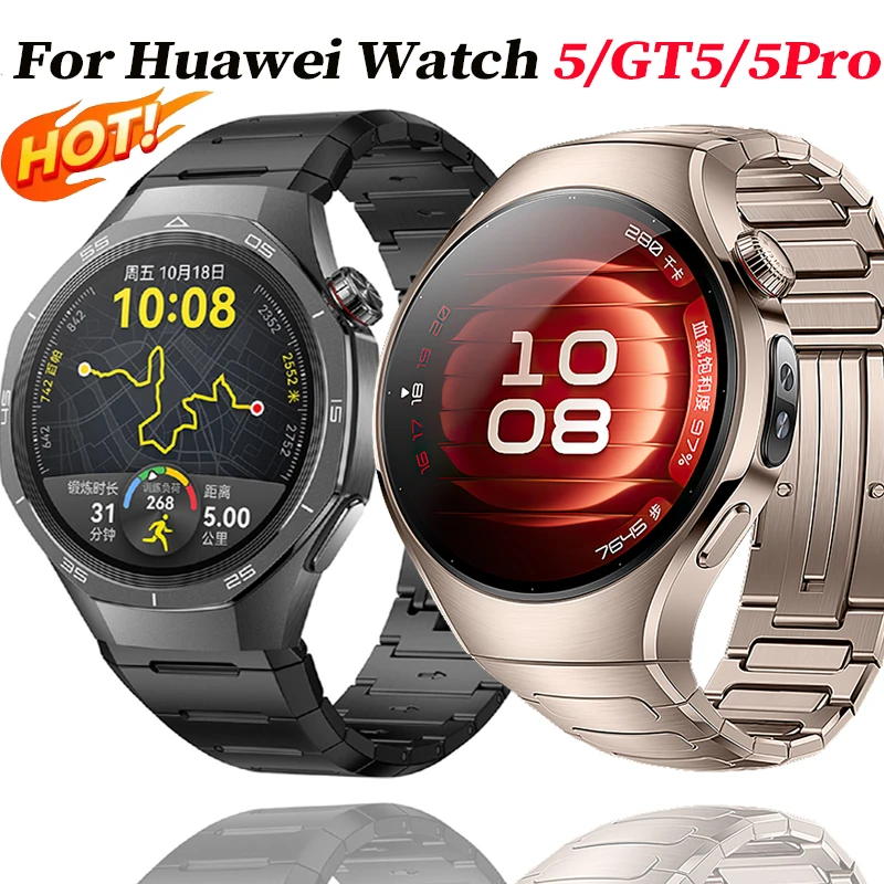 

Luxury Titanium Strap for Huawei Watch 5 46 42mm No Gaps Stainless Steel Band for Huawei GT5Pro 46mm Business Quick Release Band