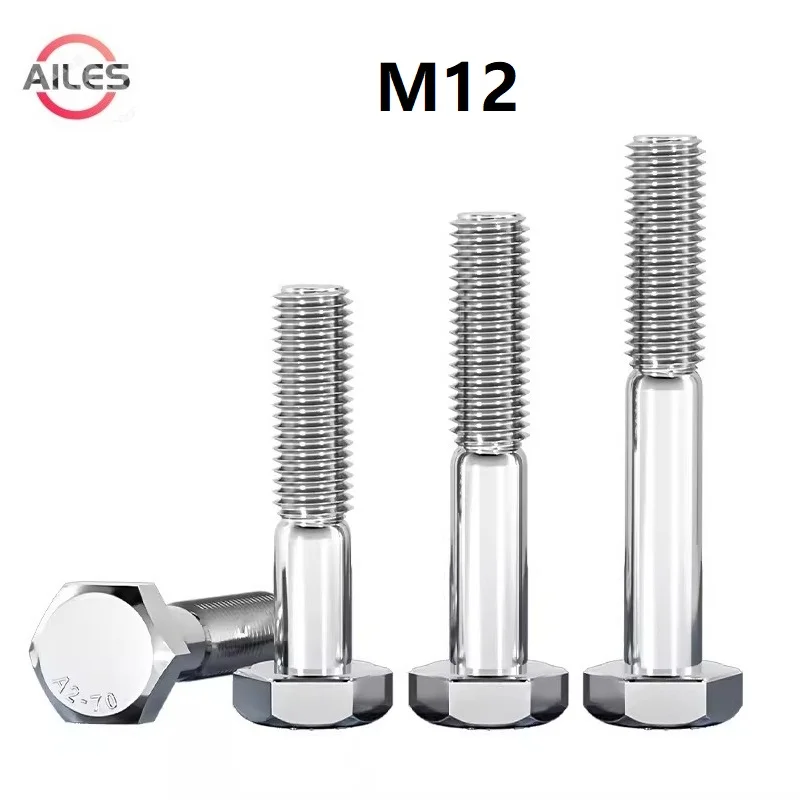 M12 External Hexagon Head Screws with Half Thread 12mm x 40 45 50 130 140 240 300 mm Half Tooth Hexagon Bolt 304 Stainless Steel 