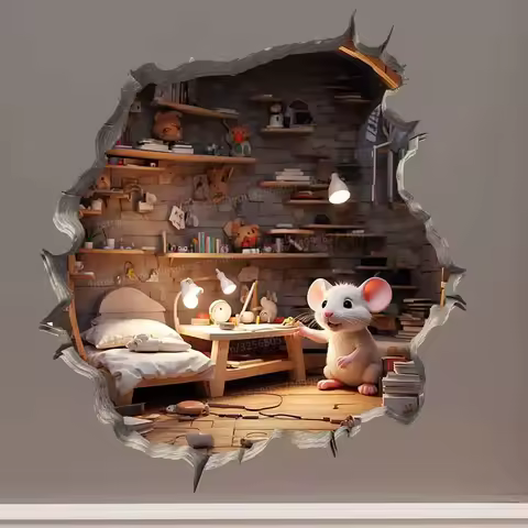 Mouse Magic Hole Wall Decal Sticker Removable Wall Decoration Awesome Gift Idea Baseboard Wall Sticker Decal Mouse Hole S427