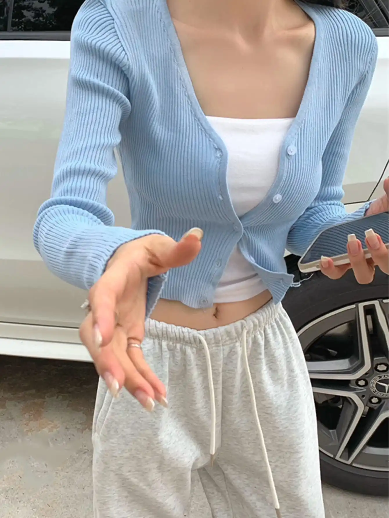 

Korean Chic Summer Thin Simple Lace-Up Knitted Cardigan for Women Versatile V Neck Long-Sleeved Top with Sun Protection Shirt