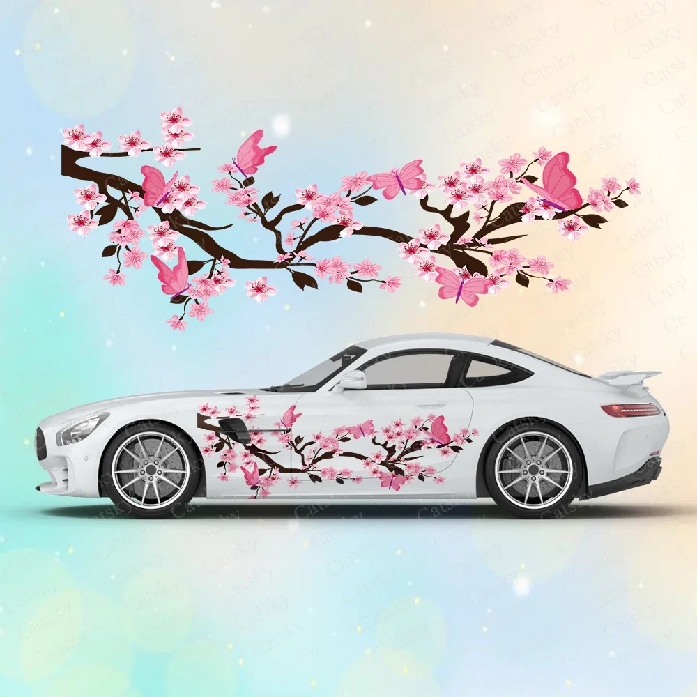 

Pink Butterfly Cherry Blossoms Large Car Stickers and Decals Car Body Stickers Car-Side Decals Waterproof Car Vinyl Stickers