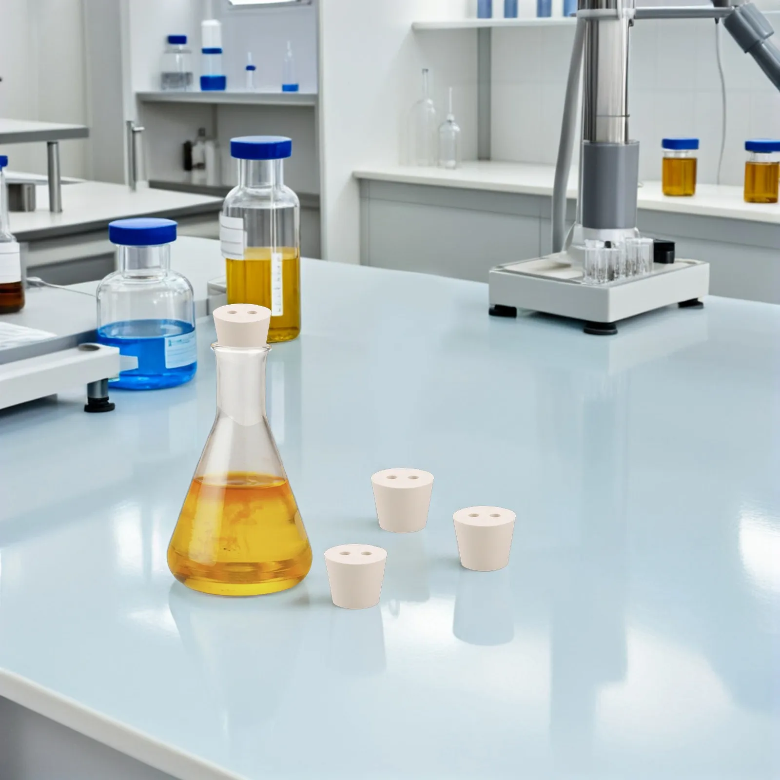 10Pcs Rubber Lab Stoppers Tapered Solid Beige Test Tube Stoppers Two Holes Flask Chemistry Sealing Rubber Bungs Reusable Lab - view 3