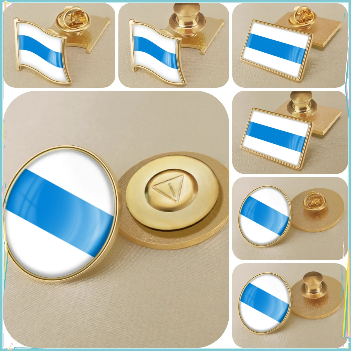 Russia White Blue White Flag Brooch Badges Lapel Pins