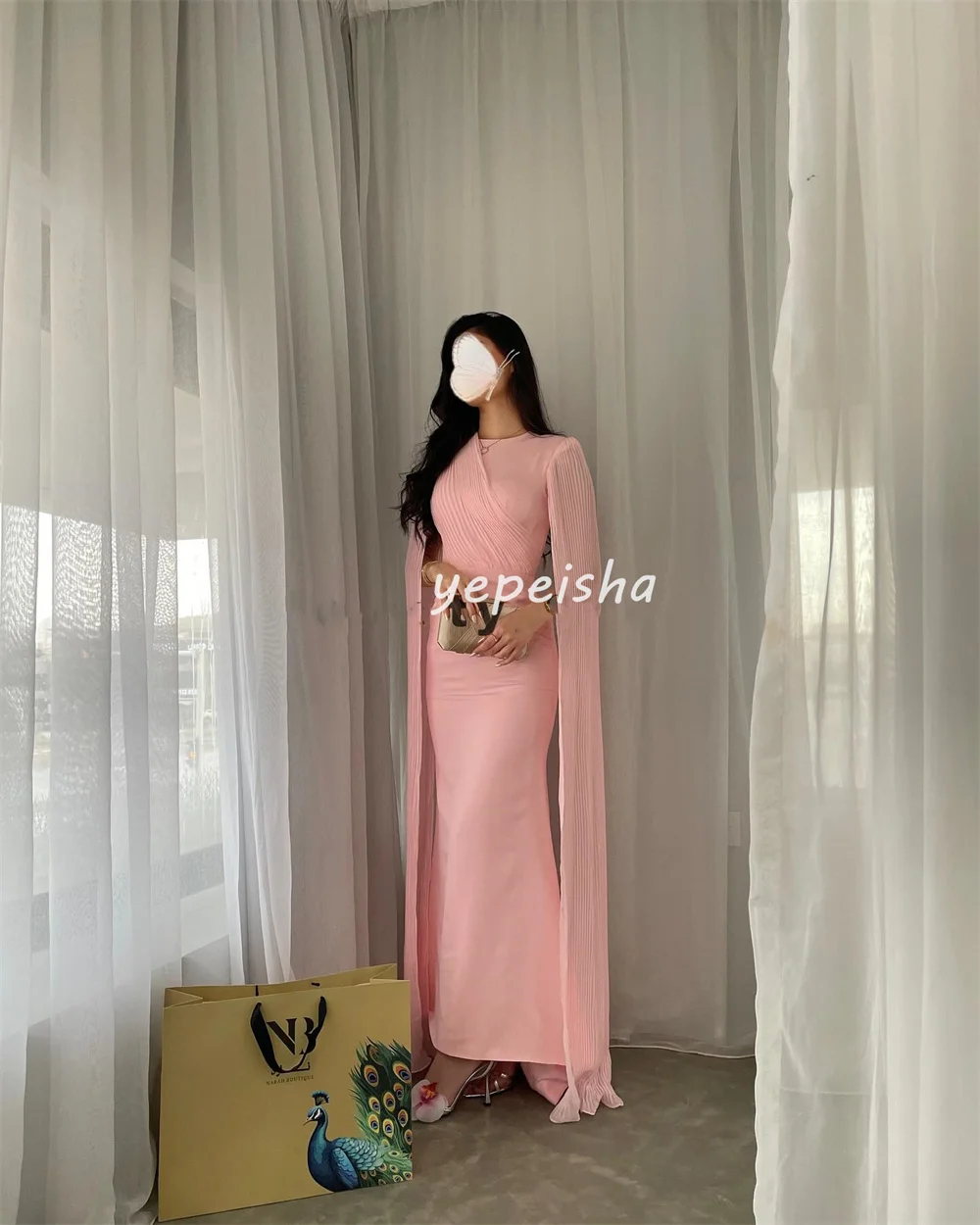 Tank-Robe Mi-Longue en Jersey Froncée et Drapée pour Occasions, Tenue Simple Personnalisée à la Mode, Col Rond, Style Sirène