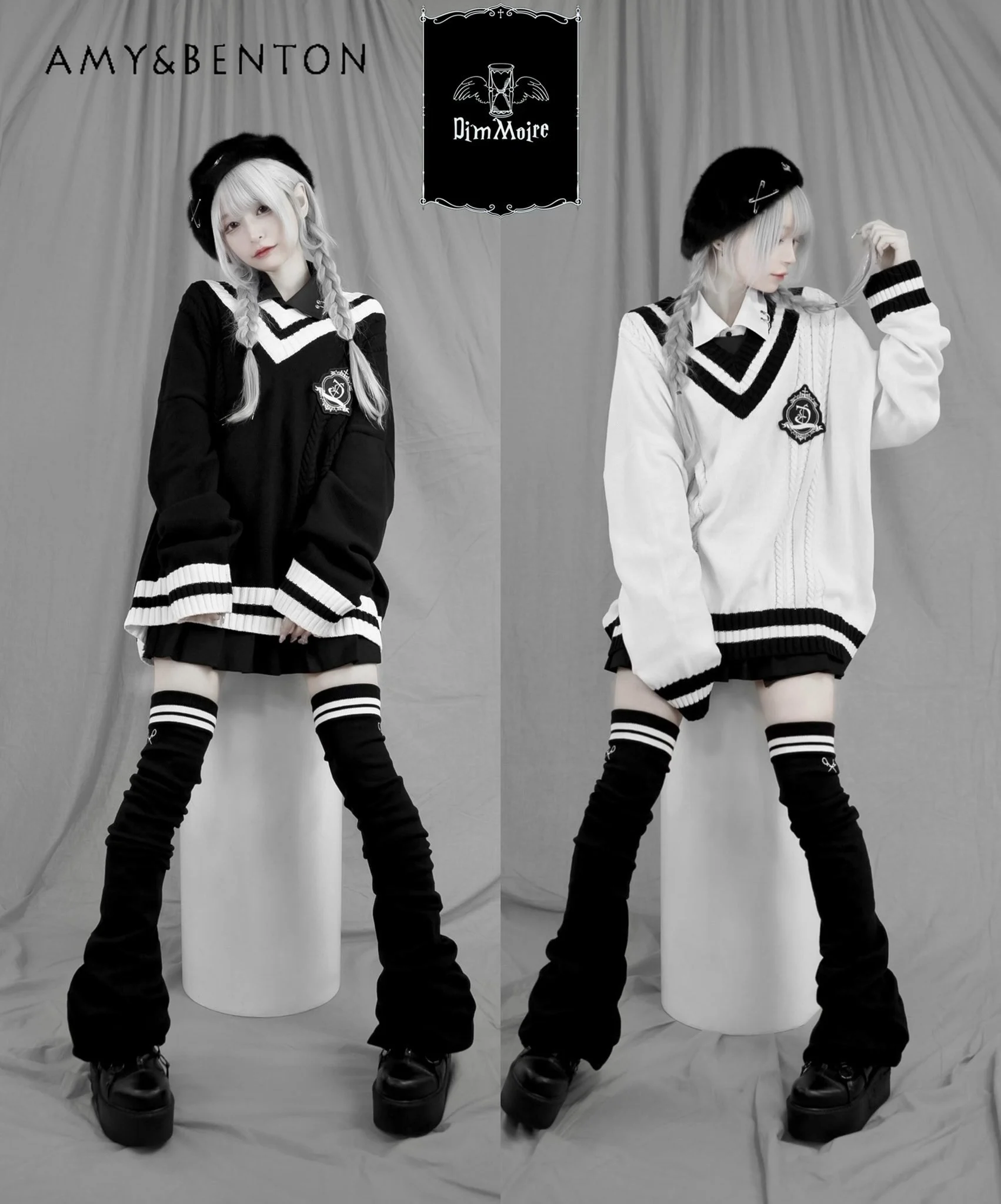 Japanese Mine Series Cartoon Print Striped Over-the-Knee Leg Warmers Subculture Gothic Sexy Multi-Layer Leg Warmers JK Socks