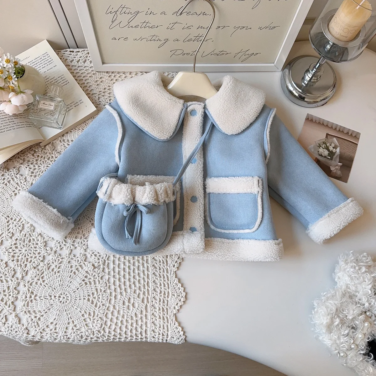 

Girls Warm Coats Autumn Winter 2026 Children Thick Velvet Jackets And Bag 2pcs Clothes For Baby Tops Outerwear Kids Outdoors 6Y