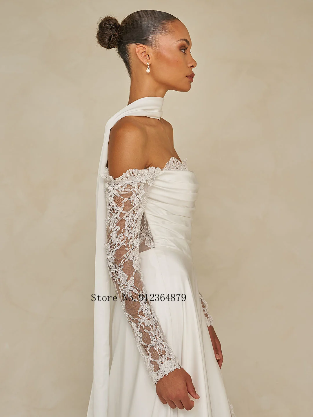 Элегантные атласные кружевные свадебные платья трапециевидной формы с открытыми плечами и длинными рукавами на заказ 2026 Vestido De