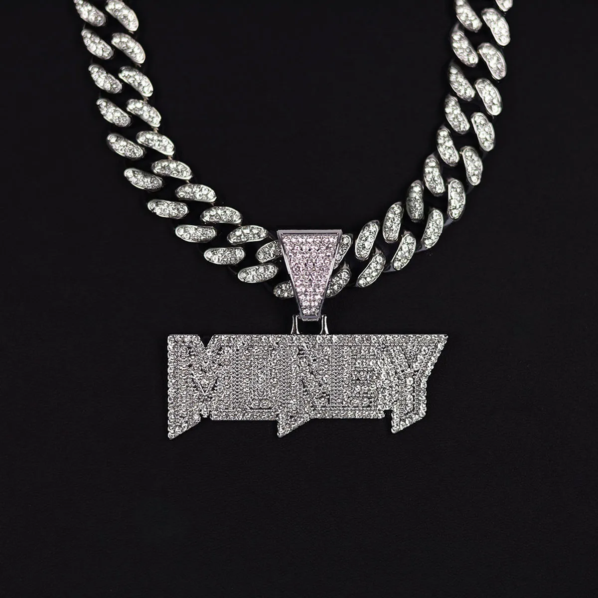 

Iced out big chain with alloy and rhinestone hip hop MONEY letter pendant necklace