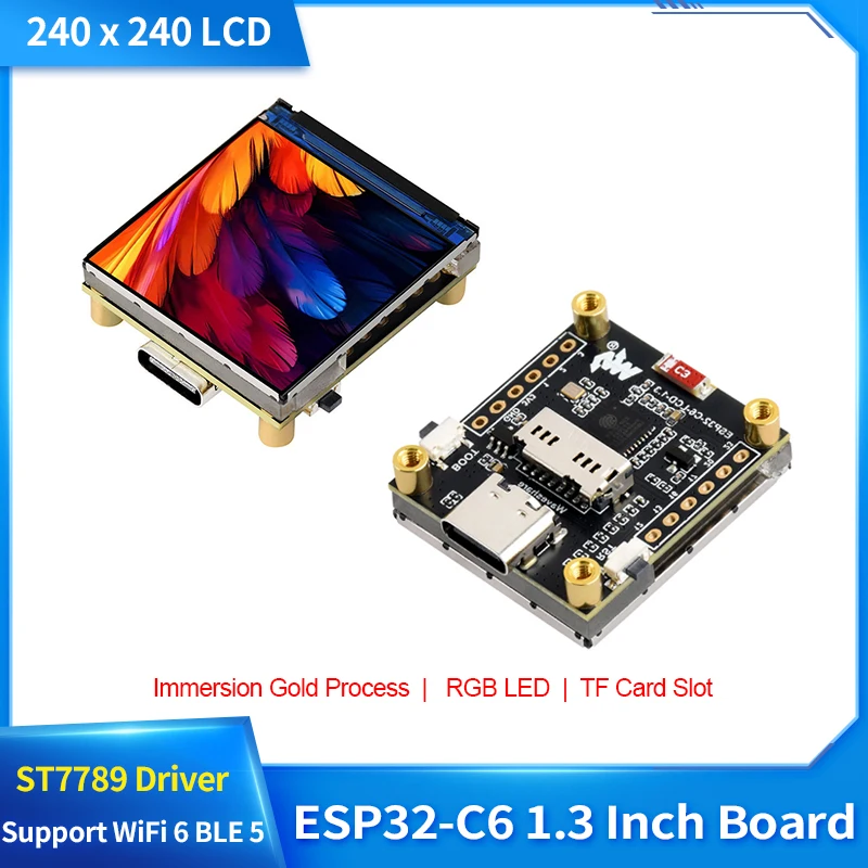 ESP32-C6 1.3 Inch Display Development Board RGB LED 240*240 262K Color Support Wi-Fi 6 BLE 5 ST7789 Driver for Arduino IDE