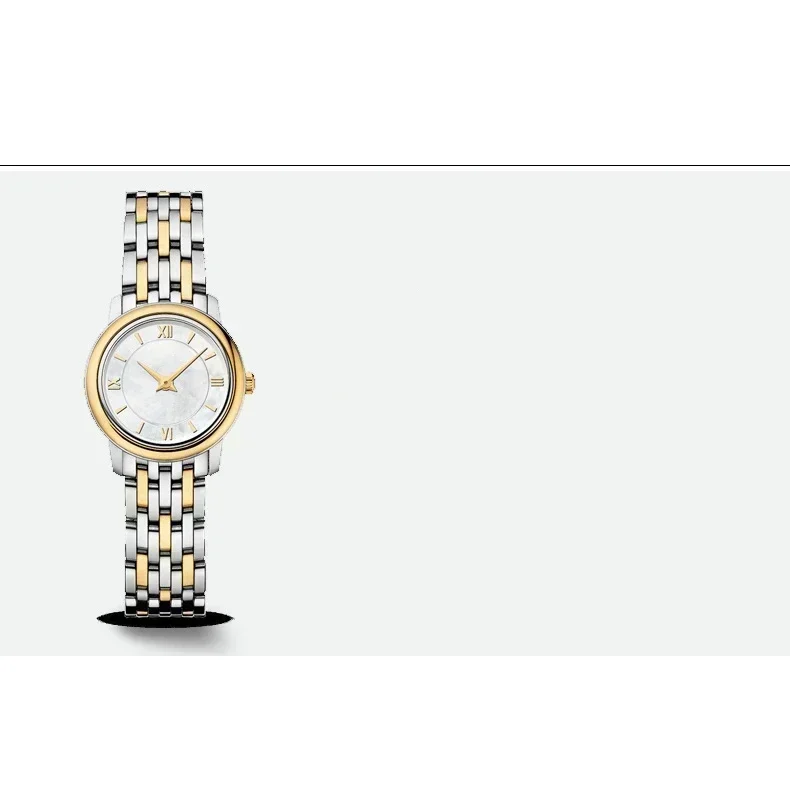 

Luxury New Ladies Quartz Watch Mother-Of-Pearl Stainless Steel Bracelet Silver Gold White Rome Dial Sapphire Glass