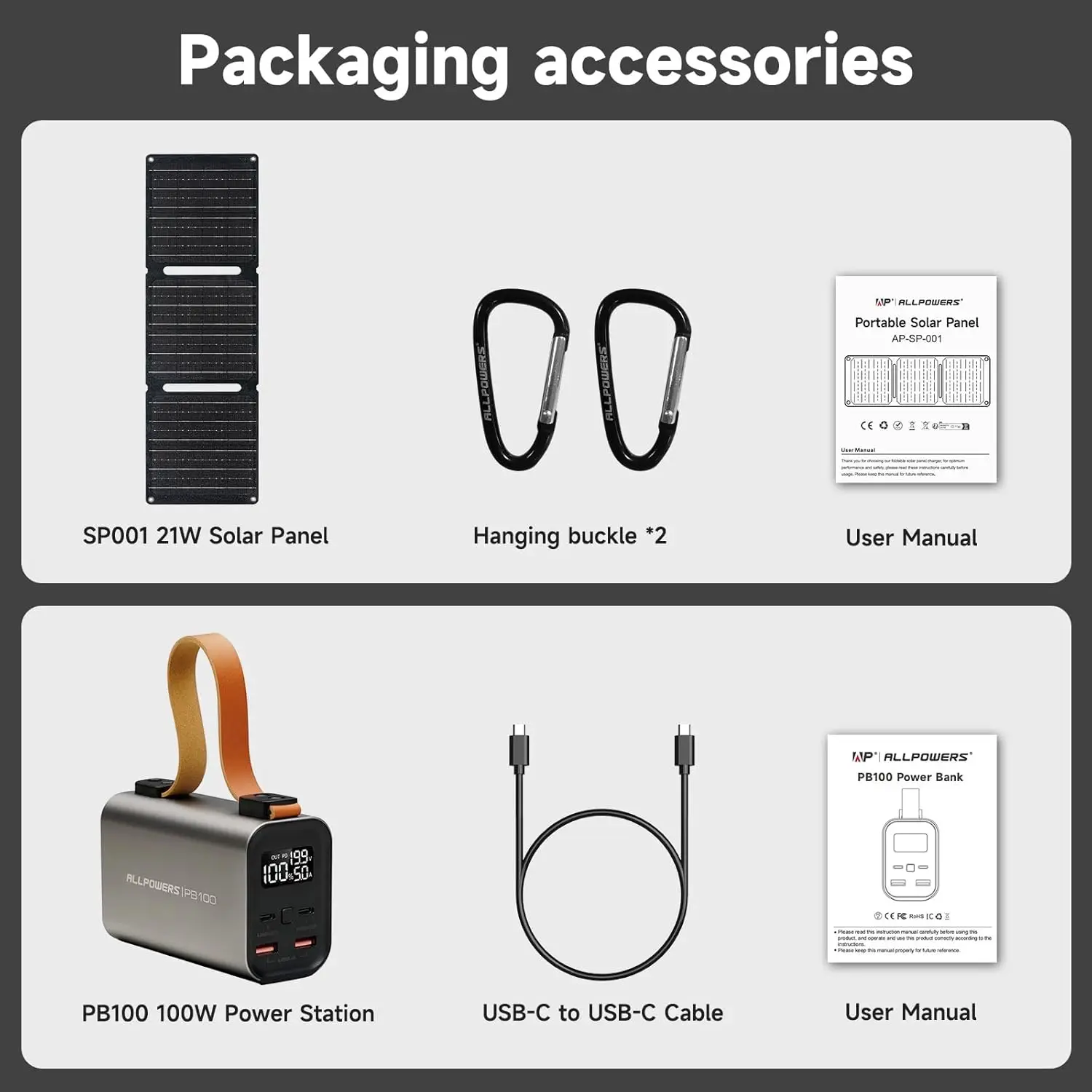 Allpowers pb100 banco de potência portátil 100w carregamento rápido & sp001 21w painel solar dobrável carregador de bateria para portátil telefone acampamento
