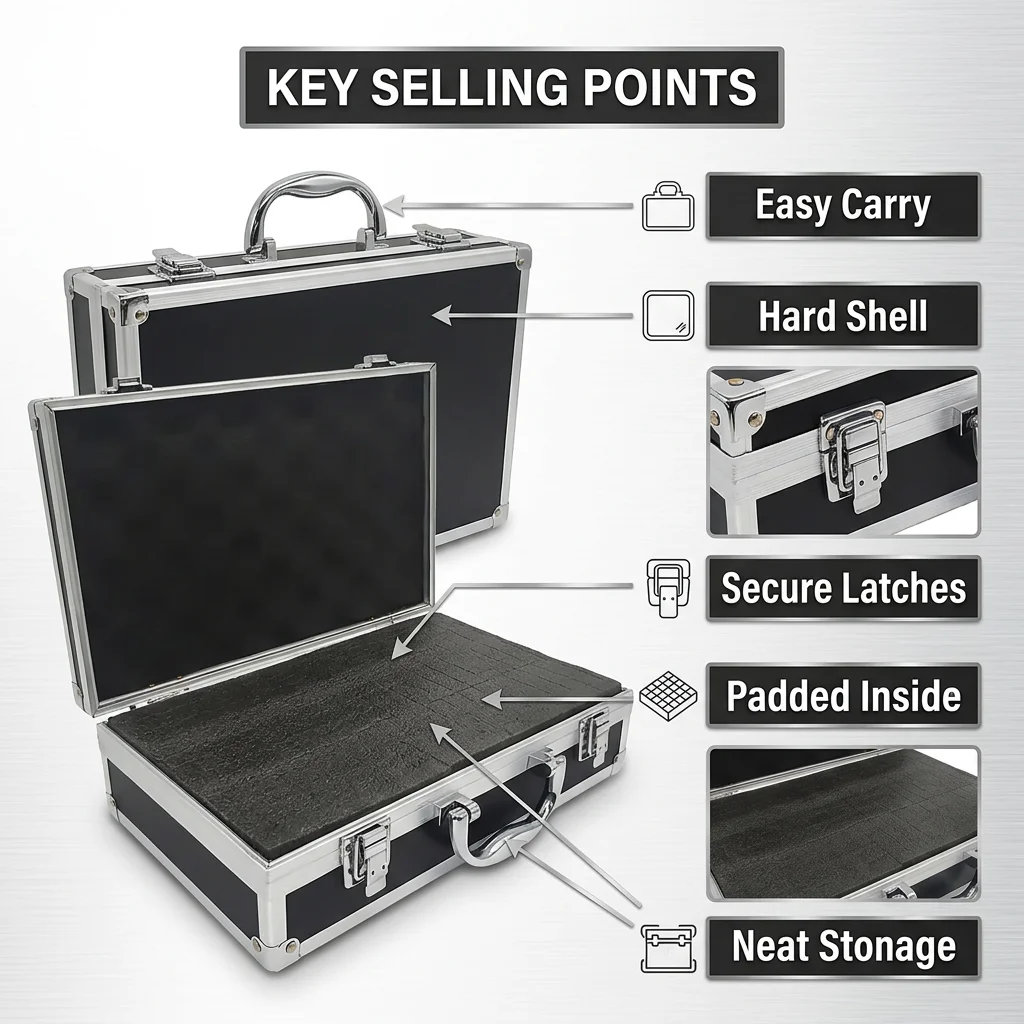 Durable Aluminum Tool Box with Safety Locks and Impact-Resistant Exterior-Protective Sponge Interior for Tools Equipment Storage