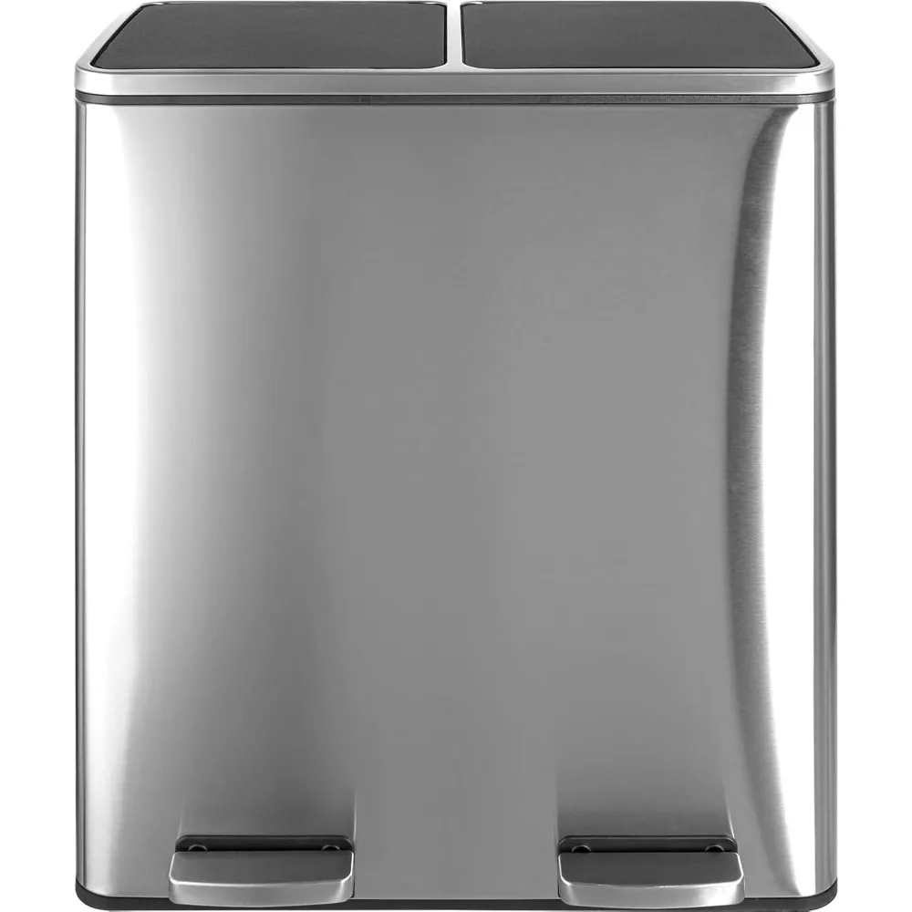 

60L(16 Gal) Dual Trash Can, Stainless Steel Kitchen Garbage Can, Double Compartment Classified Rubbish Bin, Recycle Dust